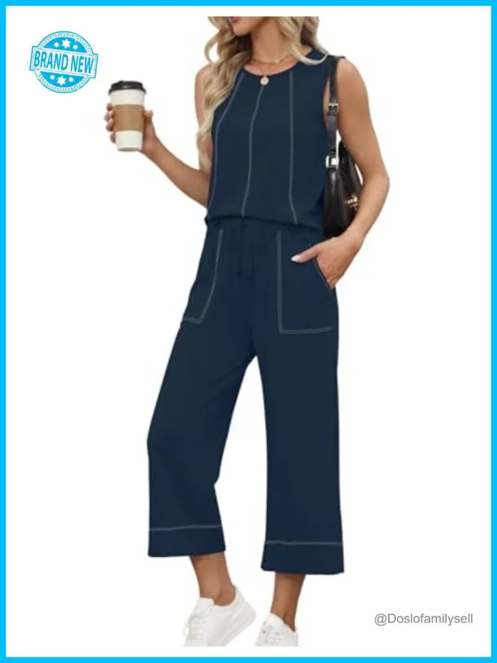 Two Piece Sets for Women Sleeveless Crop Pants Matching Lounge Set